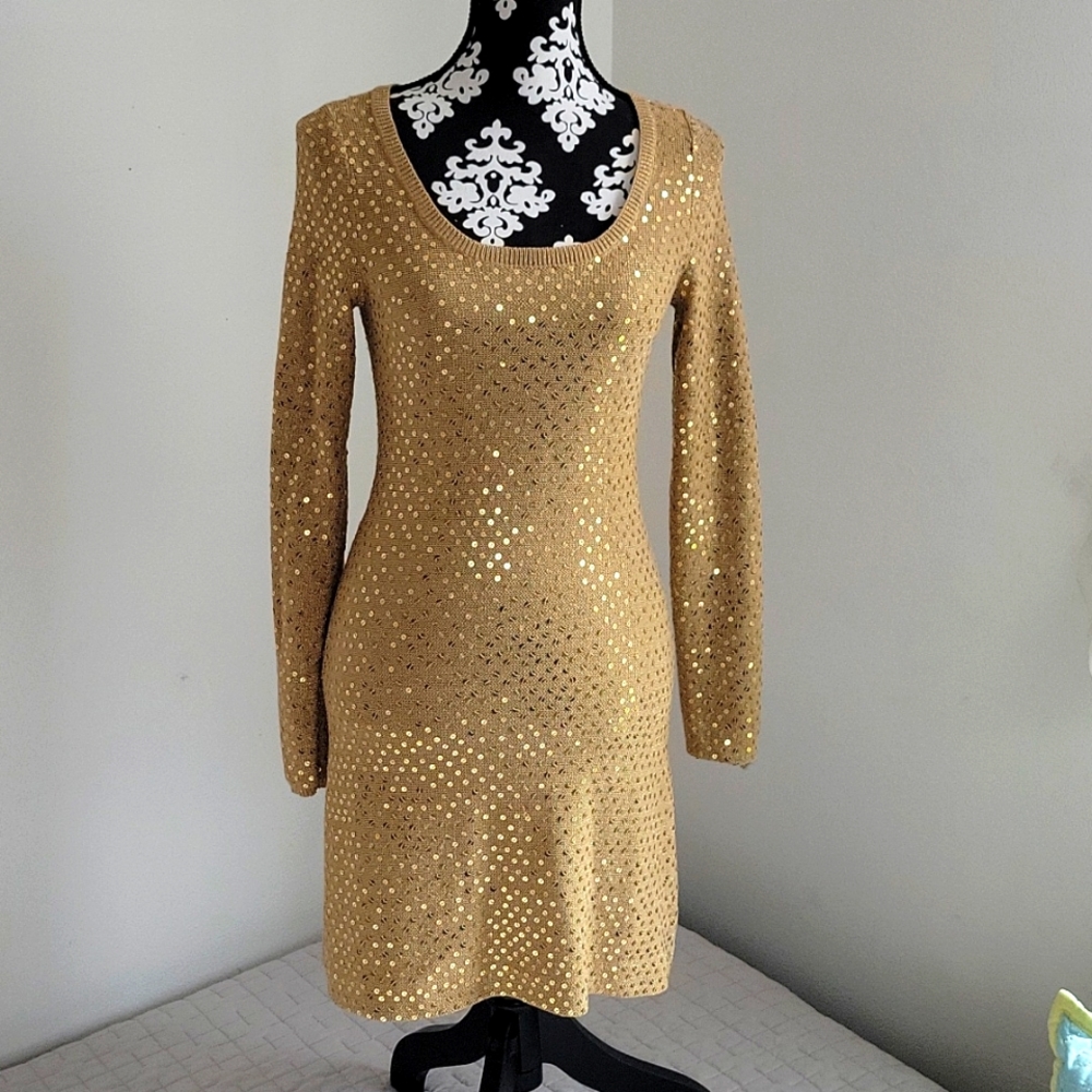 Betsy Johnson gold sequined dress, Size M
